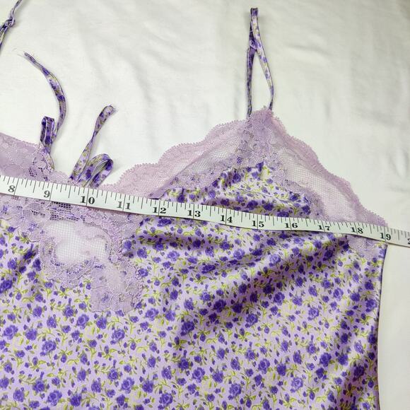 Vtg Y2K Victoria's Secret Purple Ditsy Floral Satin Cami Slip Dress Large Fairy - Picture 8 of 10